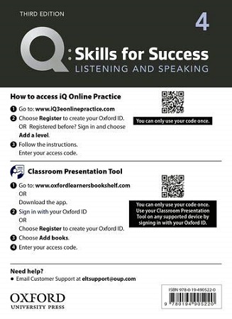 Q: Skills for Success: 3rd Edition Listening and Speaking 4 Teachers Resource Access Code Card